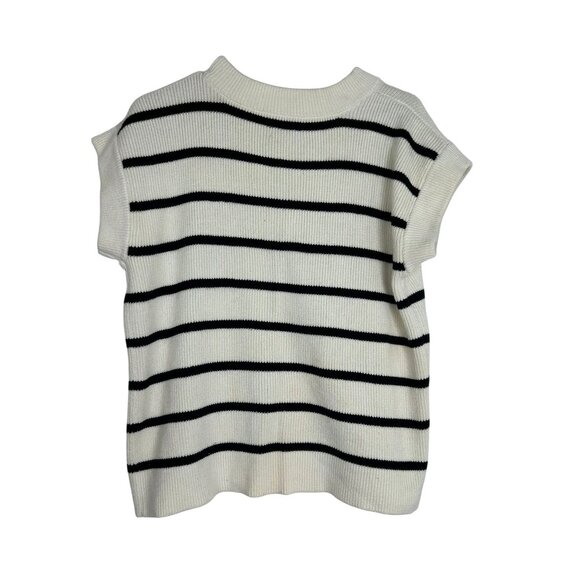 Evereve Womens Sweater L Vest Striped Short Sleeve Cotton Blend Black/White - Picture 2 of 10